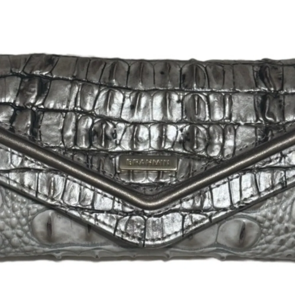 Elegant Brahmin Silver Crocodile Embossed Satchel and Wallet Set